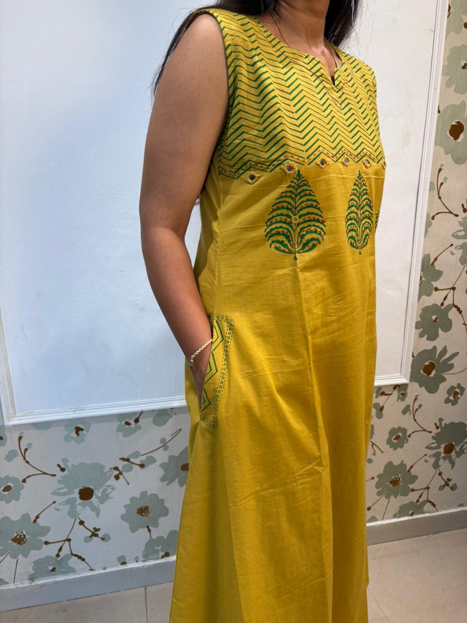 Yellow Cotton Kurti Set with Dupatta