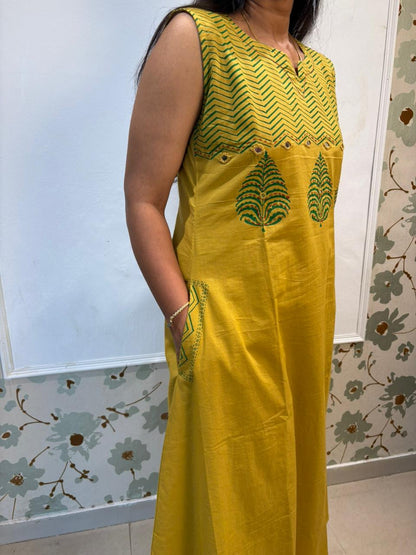 Yellow Cotton Kurti Set with Dupatta