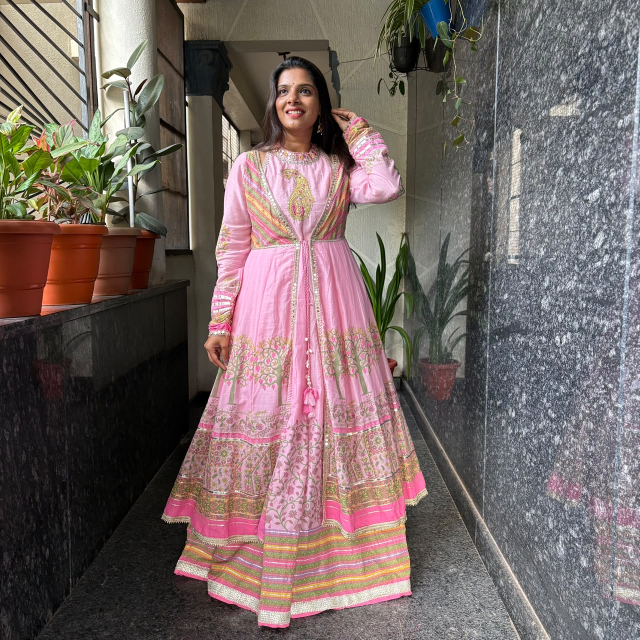 Paisley Embroidered Anarkali Frock with Jacket