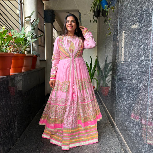 Paisley Embroidered Anarkali Frock with Jacket