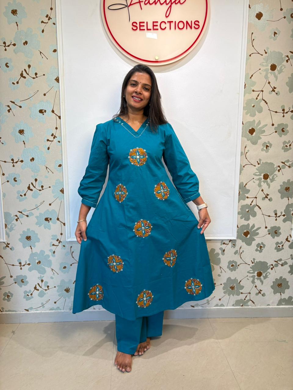 Teal Medallion Embroidery Cotton Co-ord Set
