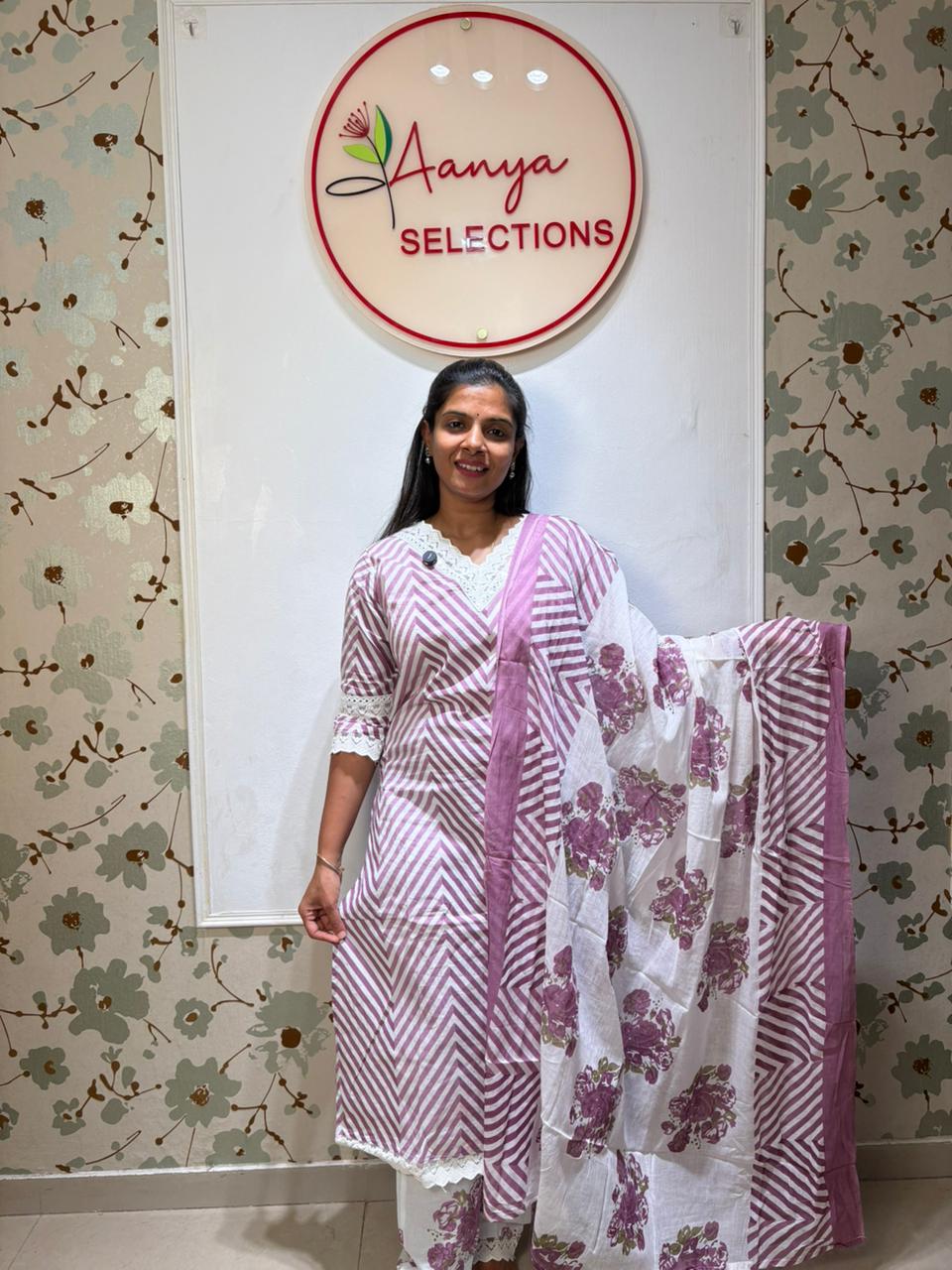 Chevron Stripe Cotton Kurti Set