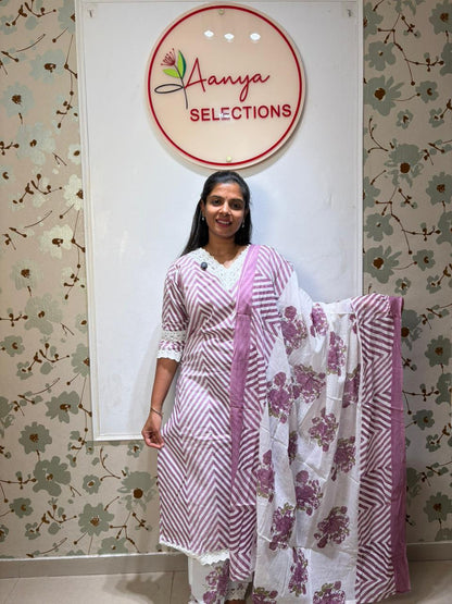 Chevron Stripe Cotton Kurti Set