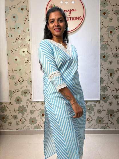 Chevron Stripe Cotton Kurti Set