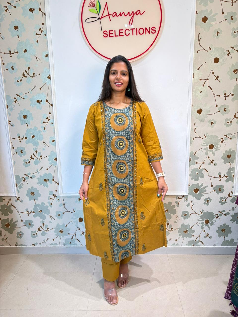 Mustard Yellow Tie & Dye Cotton Kurti Set