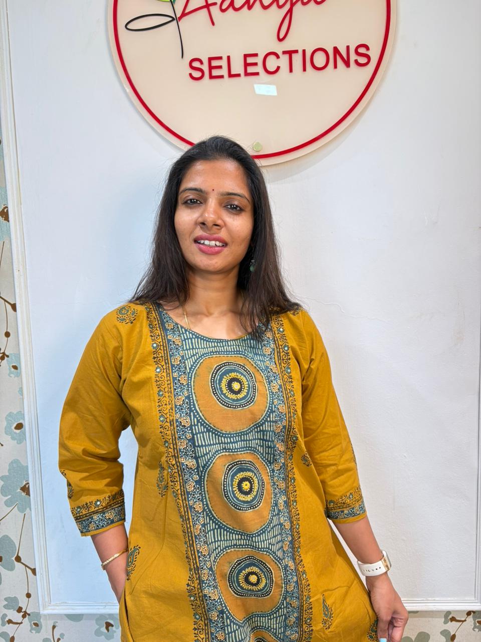 Mustard Yellow Tie & Dye Cotton Kurti Set