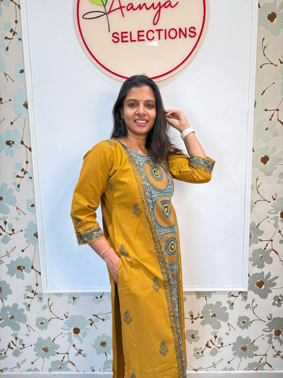 Mustard Yellow Tie & Dye Cotton Kurti Set