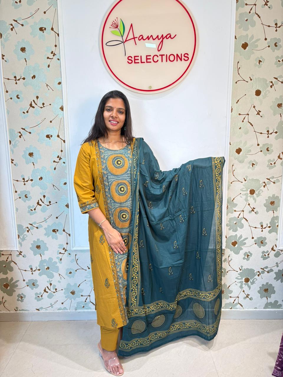 Mustard Yellow Tie & Dye Cotton Kurti Set