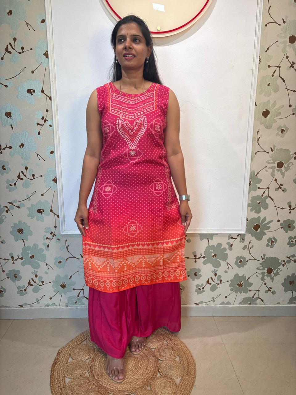 Mulchanderi Bandhani Kurta with Palazzo Pants