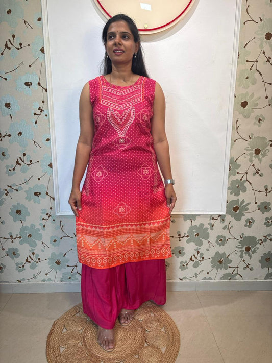 Mulchanderi Bandhani Kurta with Palazzo Pants