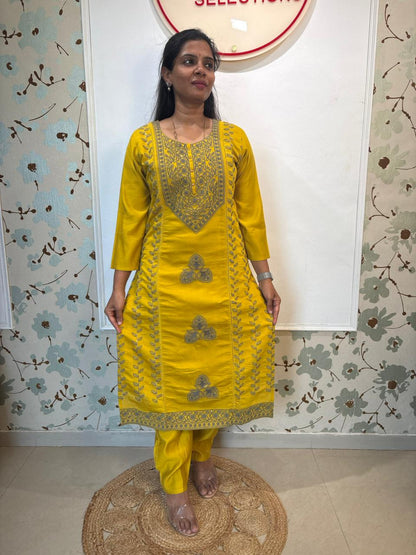 Yellow Embroidered Kurta Set with Dupatta