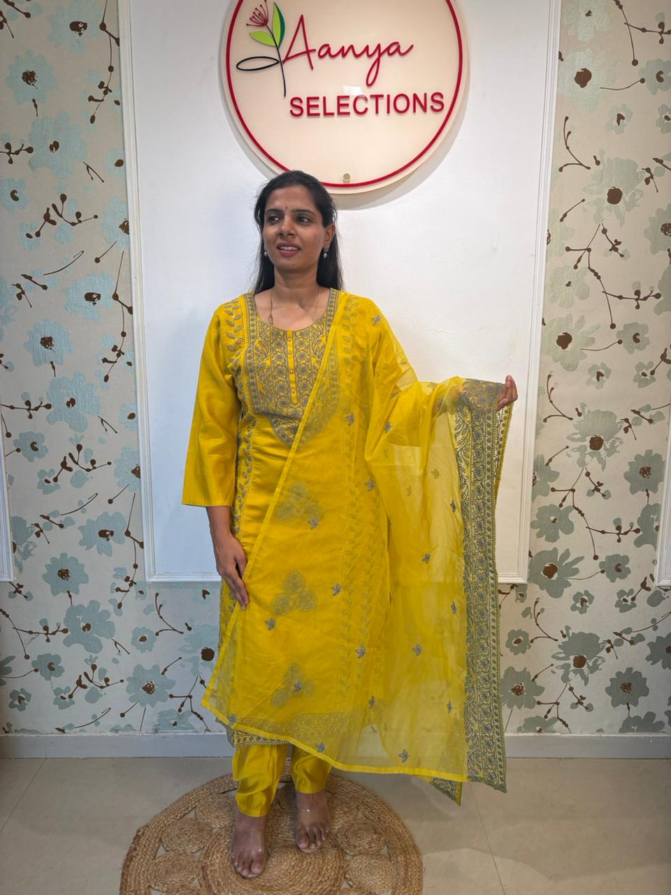 Yellow Embroidered Kurta Set with Dupatta