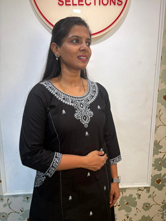 Black Cotton Embroidered Co-ord Set