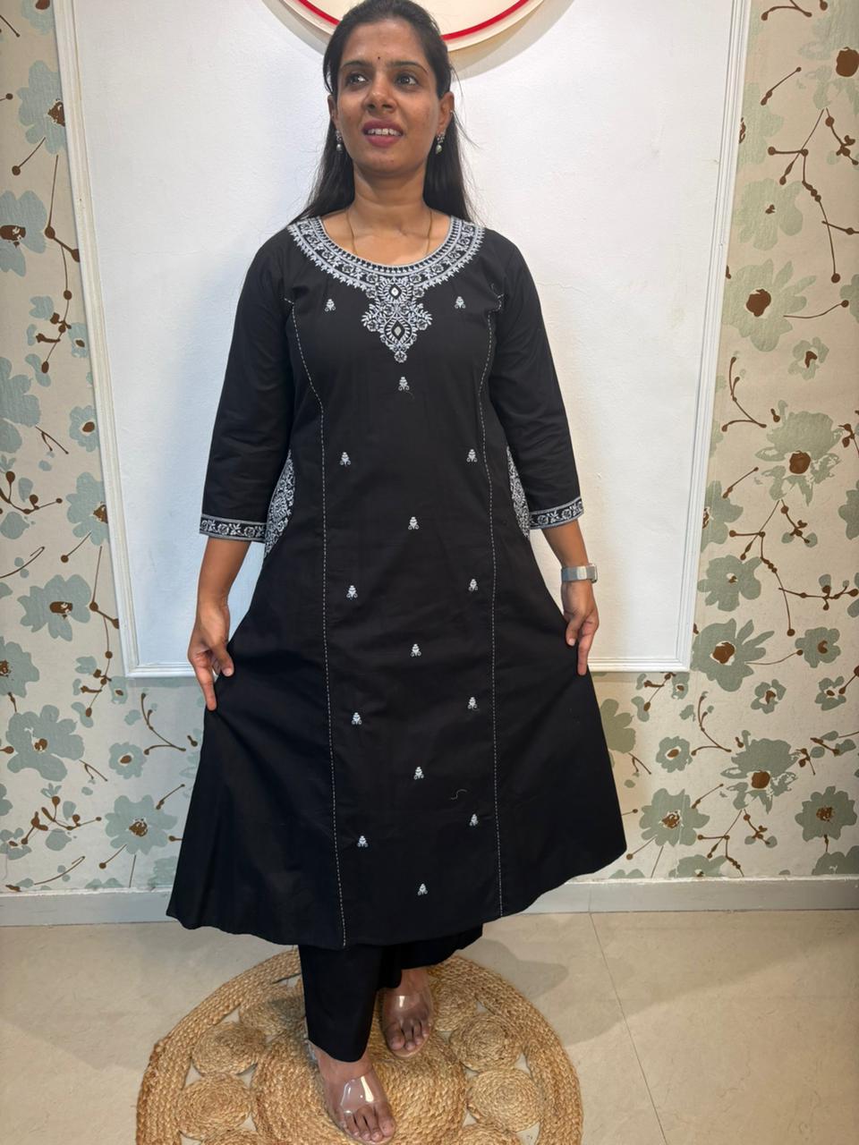 Black Cotton Embroidered Co-ord Set