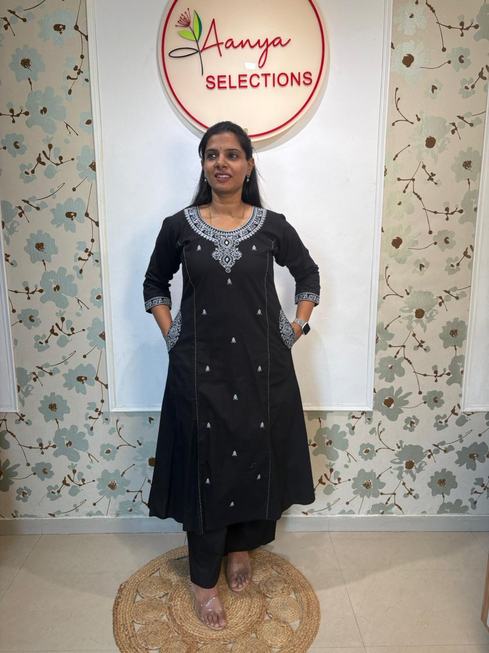 Black Cotton Embroidered Co-ord Set