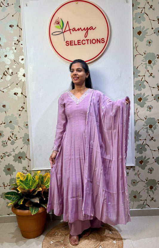 Lavender Mul Chanderi Anarkali Set