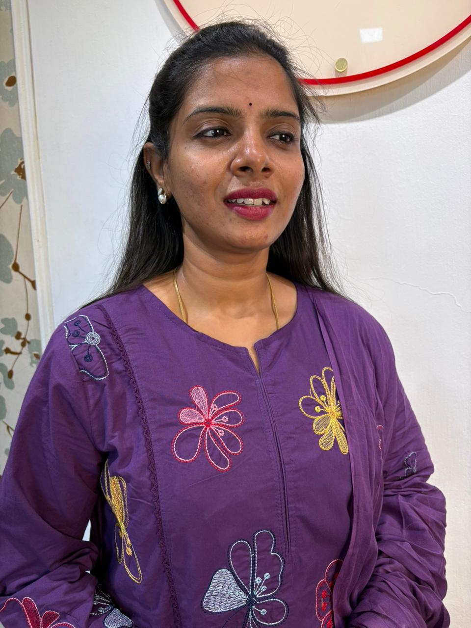 Purple Multi-Colour Floral Embroidered Cotton Kurta Set with Dupatta