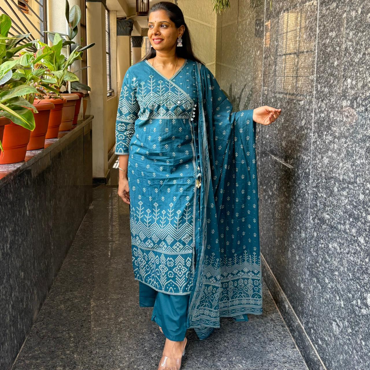 Cotton Printed Kurta Set with Straight Pant & Dupatta