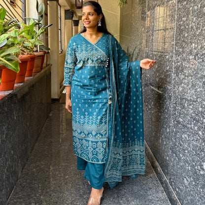 Cotton Printed Kurta Set with Straight Pant & Dupatta