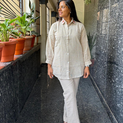 Jute Co-ord Set with Vest Floral Embroidery