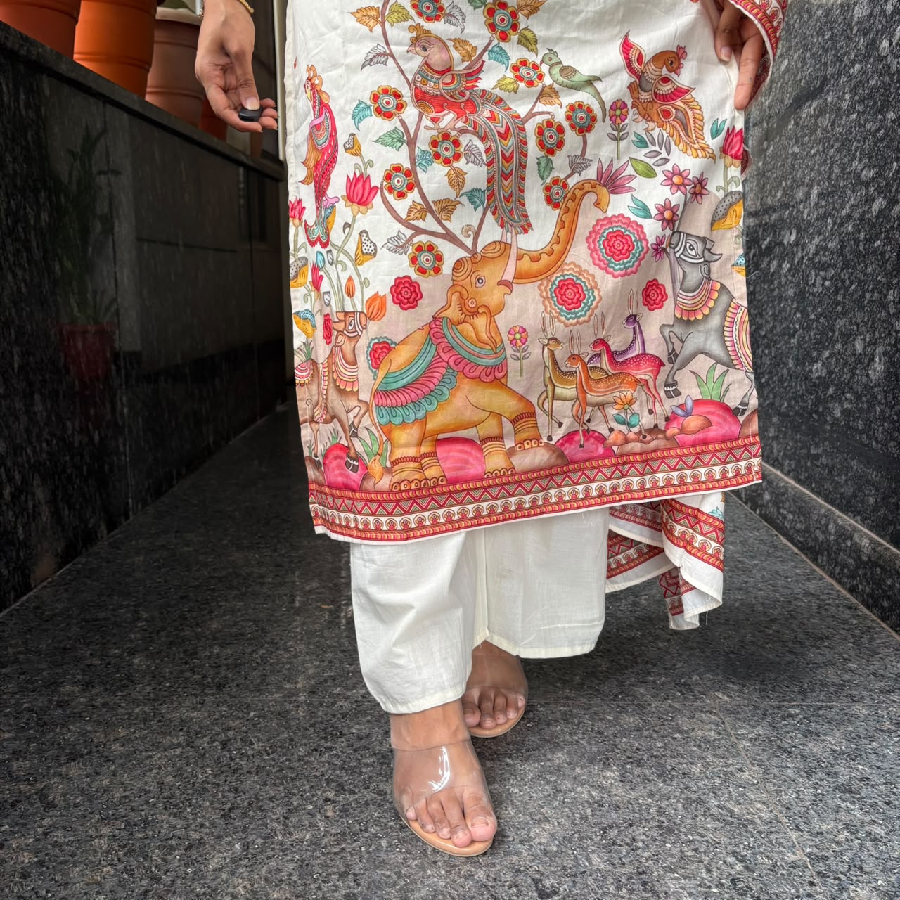 Folk Art Print Cotton Kurta Set with Dupatta