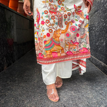 Folk Art Print Cotton Kurta Set with Dupatta