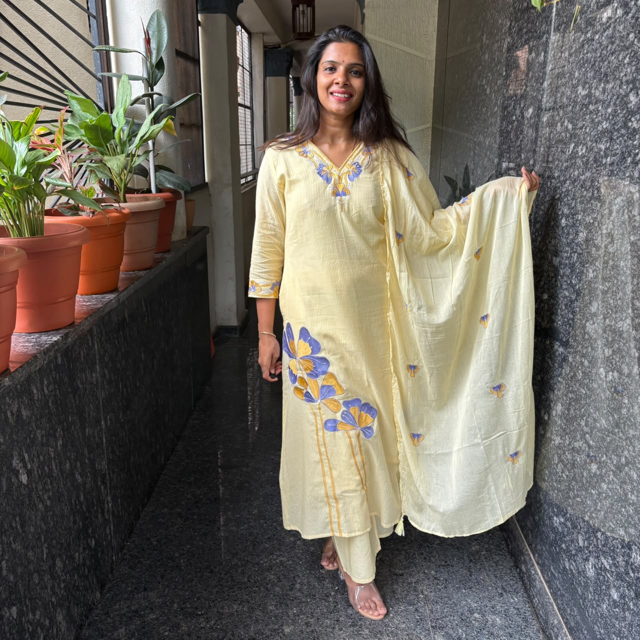Butter Yellow Embroidered Kurta Set with Dupatta