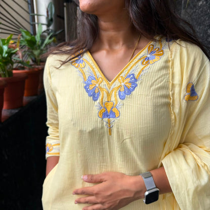 Butter Yellow Embroidered Kurta Set with Dupatta