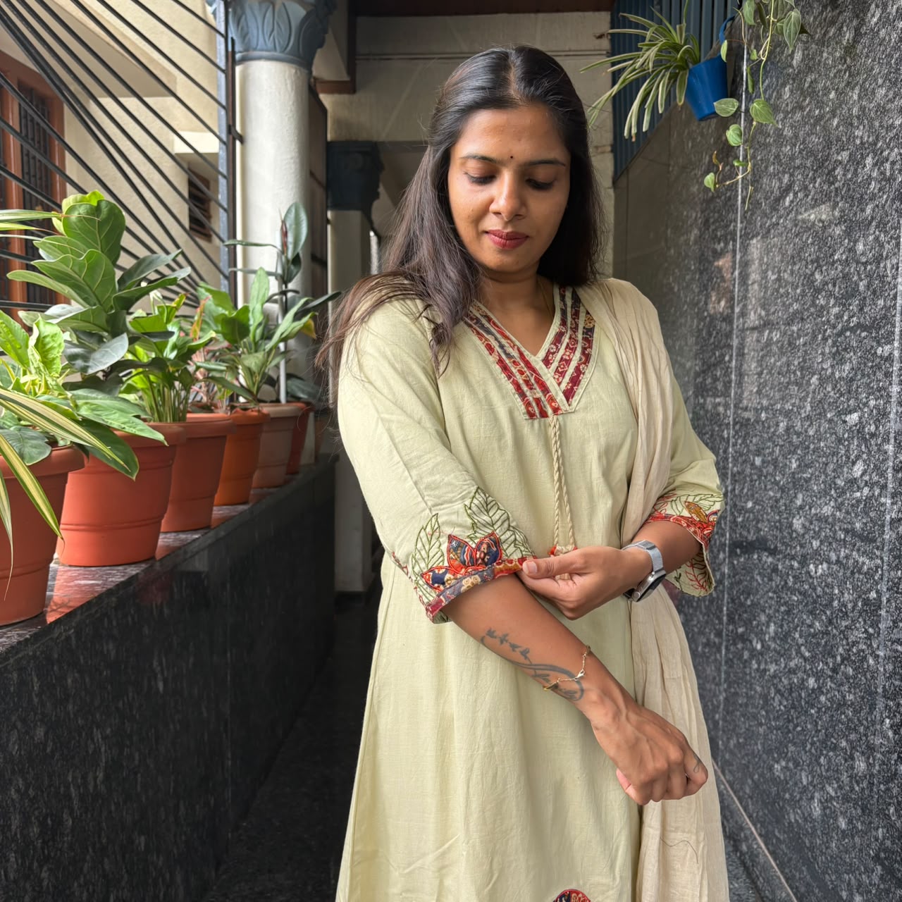 Cream Kalamkari Flamingo Kurta Set