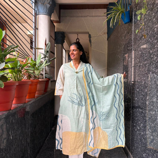 Bentex Cotton Kurta Set with Bell Sleeves & Dupatta