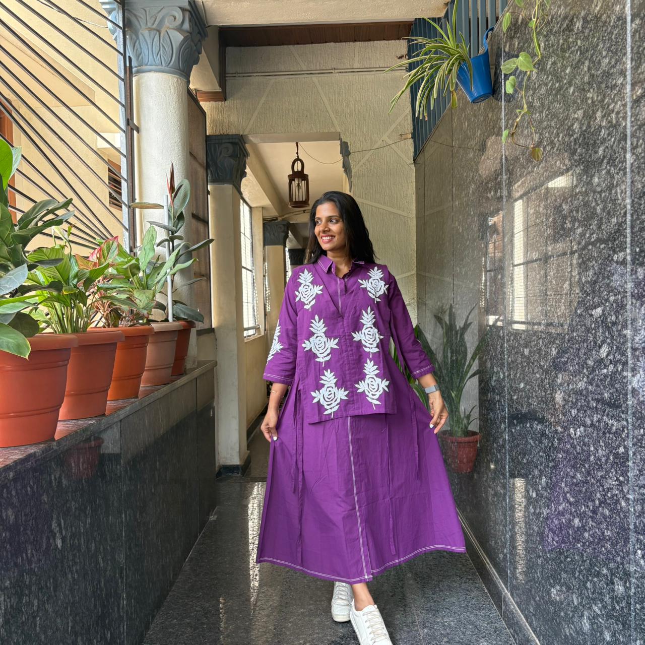 Purple Cotton Overlay Dress