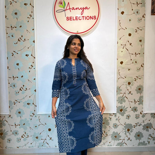 Indigo Bandhani Cotton Kurta Set