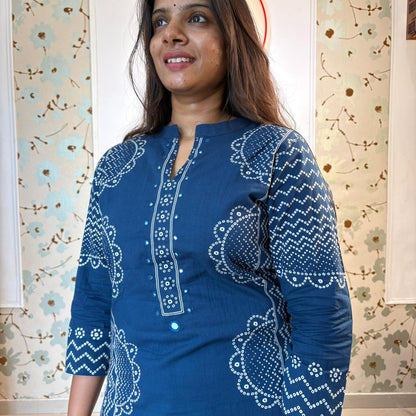 Indigo Bandhani Cotton Kurta Set