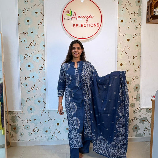 Indigo Bandhani Cotton Kurta Set