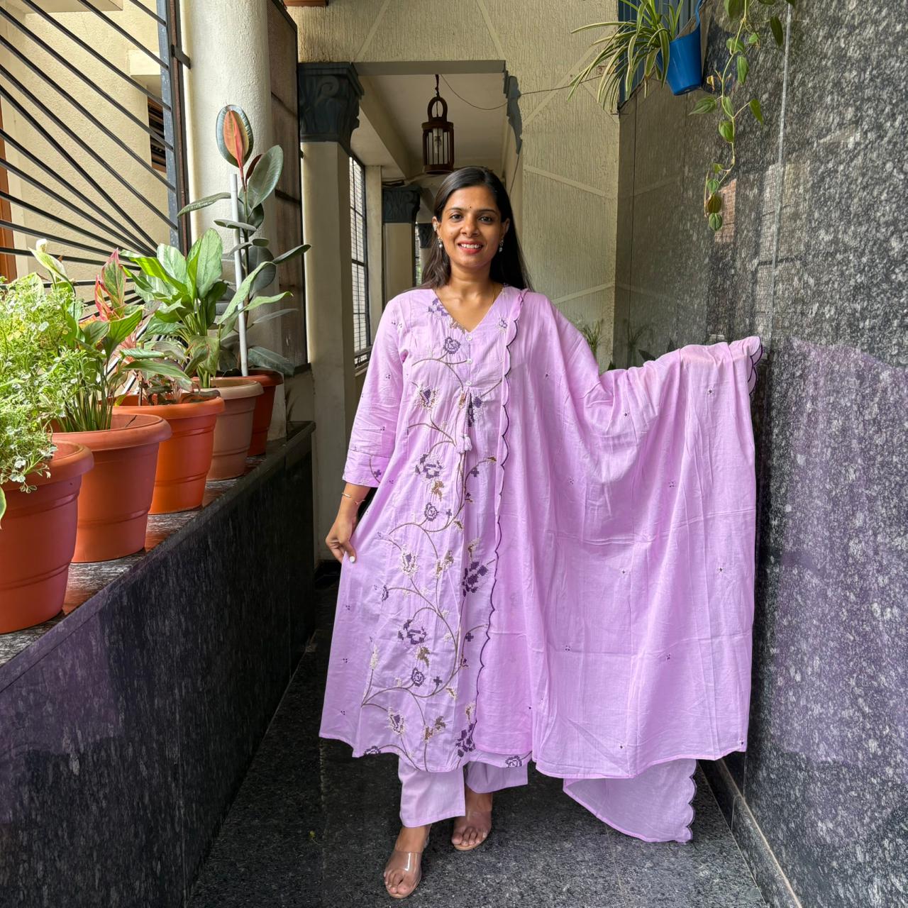 Cross Stitch Floral Kurta Set with Dupatta