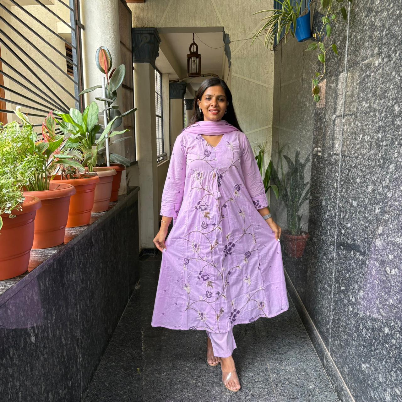 Cross Stitch Floral Kurta Set with Dupatta