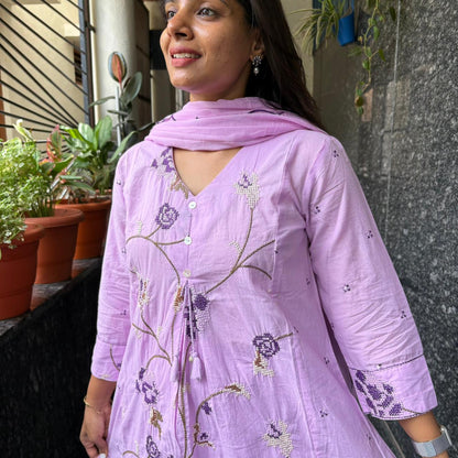 Cross Stitch Floral Kurta Set with Dupatta