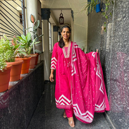 Rani Pink Anarkali Kurta Set with Dupatta