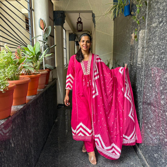 Rani Pink Anarkali Kurta Set with Dupatta