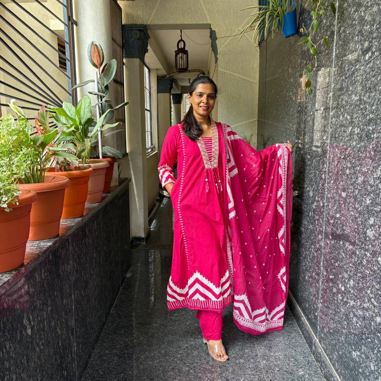 Rani Pink Anarkali Kurta Set with Dupatta