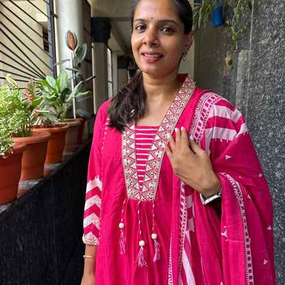 Rani Pink Anarkali Kurta Set with Dupatta