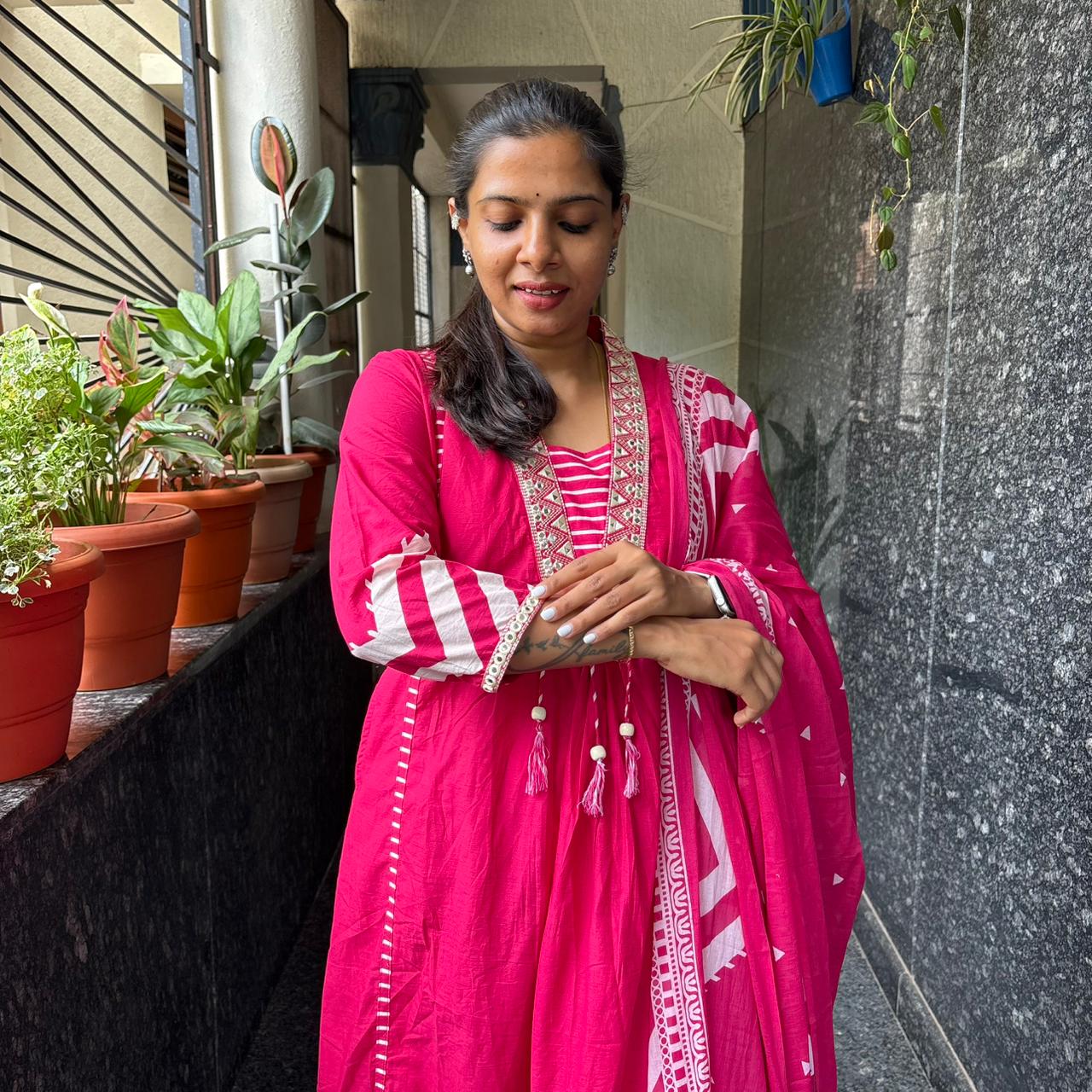 Rani Pink Anarkali Kurta Set with Dupatta