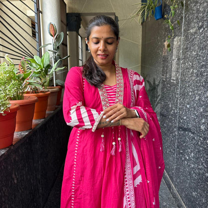 Rani Pink Anarkali Kurta Set with Dupatta