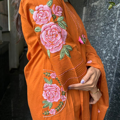 Full length view of orange cotton kurta with palazzo