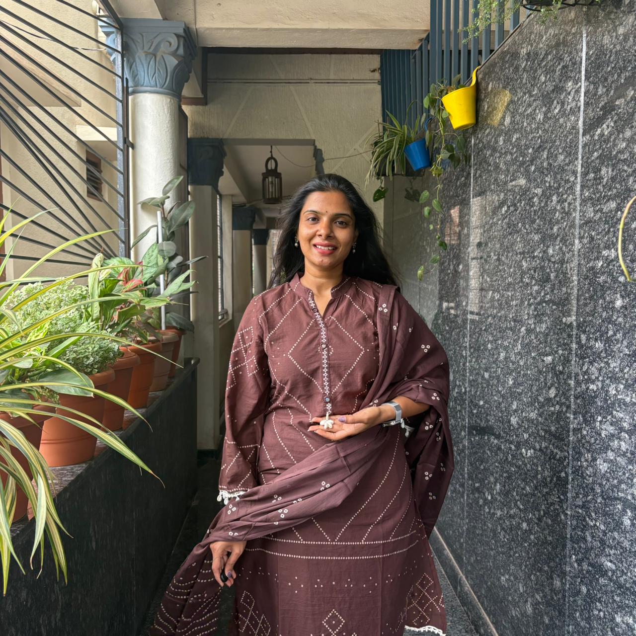 Teal bandhani kurta and palazzo set - front view