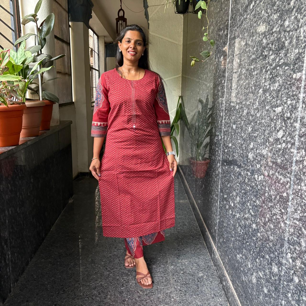Crimson Ajrakh kurta set - back medallion print