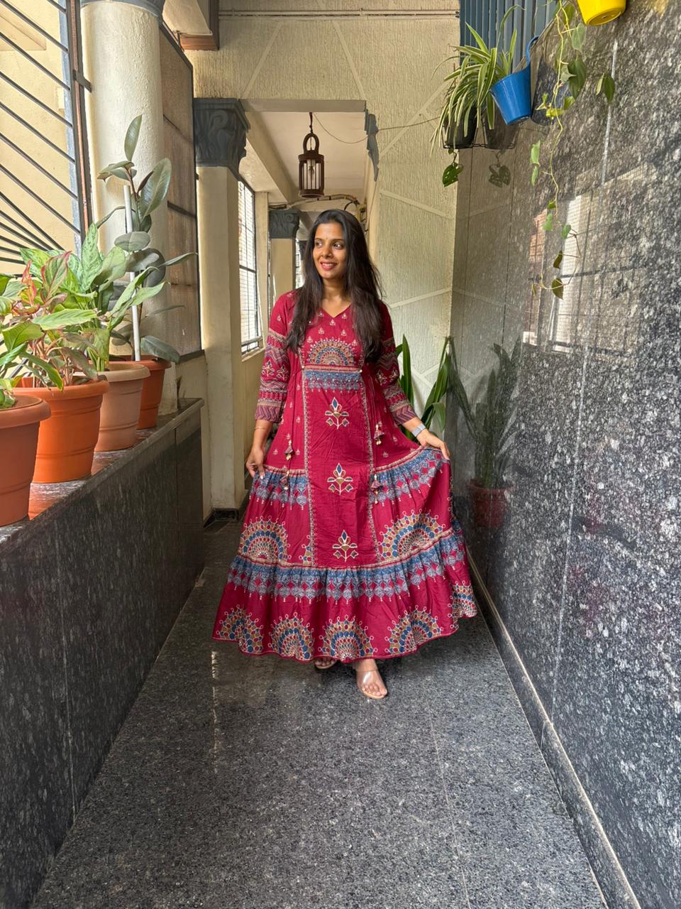 Crimson Bloom Anarkali Set with Dupatta