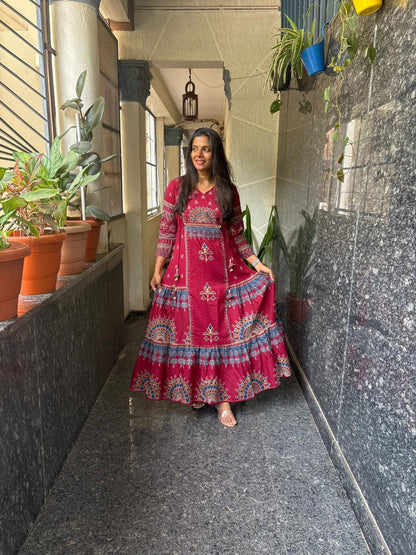 Crimson Bloom Anarkali Set with Dupatta