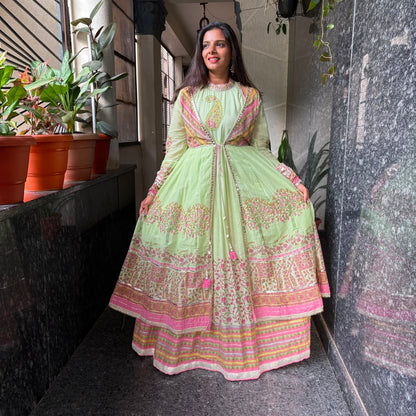 Paisley Embroidered Anarkali Frock with Jacket