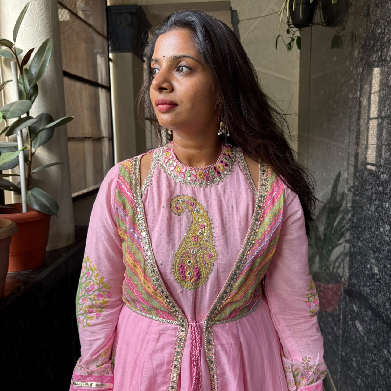 Paisley Embroidered Anarkali Frock with Jacket